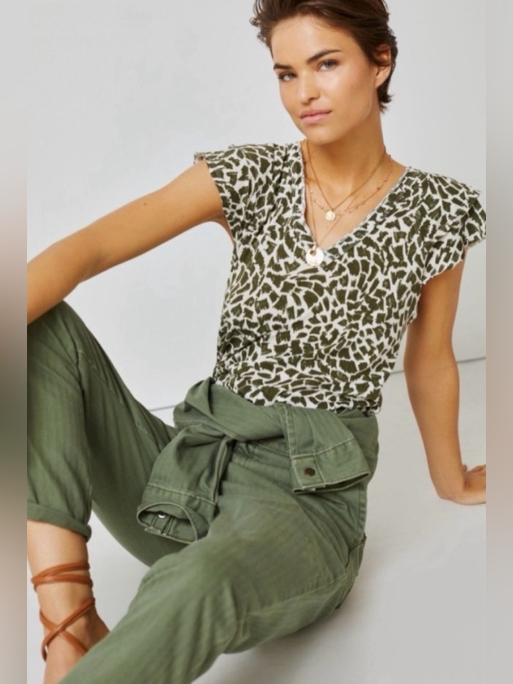 Maeve Catie Ruffle-Sleeved Tee
